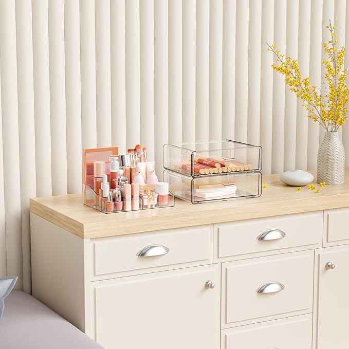 Yieach Clear Acrylic Makeup Organizers Countertop for Dresser,Desk,Bathroom Vanity,3 Tier Stackable Make up Holders and Makeup Cabinet,Tiered Cosmetic Storage and Make up Containers for Palette,Brush