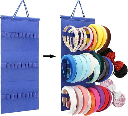 Hanging Headband Holder For Girls,Felt Headband Organizer Headband Storage Holder Organizer For Headband (Without Headbands) (Blue)
