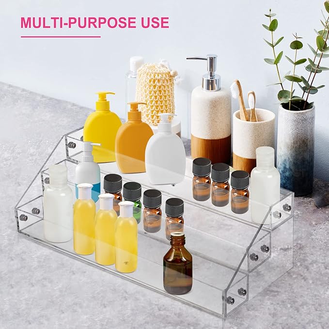 Acrylic Nail Polish Organizer Rack, 3 Tier Paint rack and Storage Shelf, Clear Display Stand for Tattoo Inks, Sunglasses, Essential Oils, Gel Nail Polish - Holds 36 Bottles