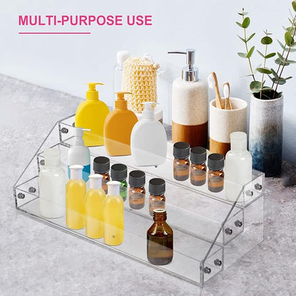 Acrylic Nail Polish Organizer Rack, 3 Tier Paint rack and Storage Shelf, Clear Display Stand for Tattoo Inks, Sunglasses, Essential Oils, Gel Nail Polish - Holds 36 Bottles