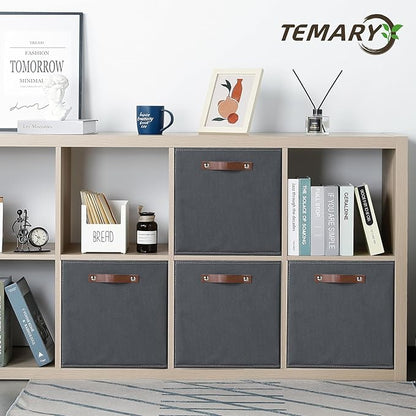 Temary Foldable Cube Baskets 4Pack - Grey, 13x15x13 Inch Fabric Storage Organizer Bins with Handles
