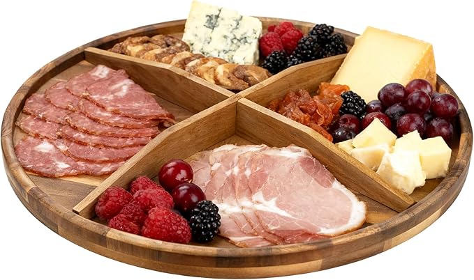 Utoplike Large Acacia Lazy Susan for Table Top, Rotating Round Serving Tray, 17.7'' Wood Charcuterie Board with Raised Edge and Removable Dividers for Cheese, Snacks, and Parties