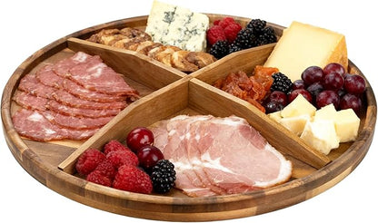 Utoplike Large Acacia Lazy Susan for Table Top, Rotating Round Serving Tray, 17.7'' Wood Charcuterie Board with Raised Edge and Removable Dividers for Cheese, Snacks, and Parties