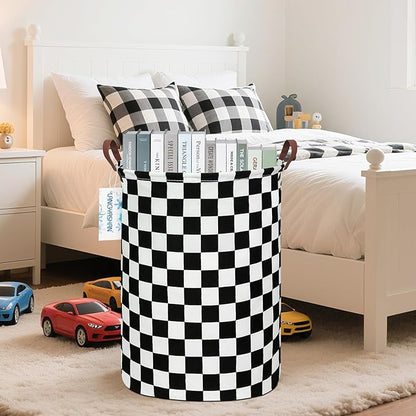 Laundry Basket Canvas Fabric Collapsible Organizer Basket for Storage Bin Toy Bins Gift Baskets Bedroom Clothes Children Nursery Hamper (Racing flag)