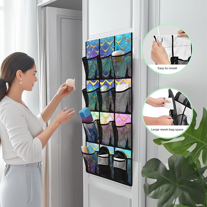 Scale Behind Door Shoes Hang Holder Rack,Storage for Small Spaces,Shoes Hanger Storage Organizer Bag for Bedroom Unique Print