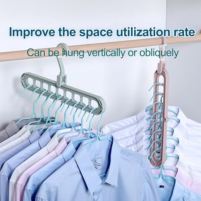 5-Pcs Multifunctional 9-Hole Space Saving Clothes Hangers - 360° Swivel Non-Slip Folding Closet Organizers for Shirts Coats Pants, Home Dorm Travel Storage Essentials