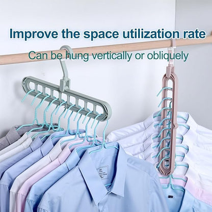5-Pcs Multifunctional 9-Hole Space Saving Clothes Hangers - 360° Swivel Non-Slip Folding Closet Organizers for Shirts Coats Pants, Home Dorm Travel Storage Essentials