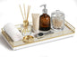 Bathroom Vanity Tray for Countertop, 12" x 6" Oak Wood Toilet Tank Tray with Metal Guardrail, Bathroom Organizer for Soap, Perfume & Skincare, Non-Slip Decorative Tray for Dresser, Gold & White