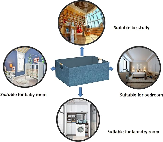 Foldable Storage Box with Handles | 16.9 Inch Collapsible Organizer for Clothes, Toys, Makeup | Sturdy Cardboard Frame & Washable Fabric | Space-Saving Home Decor 2Pack