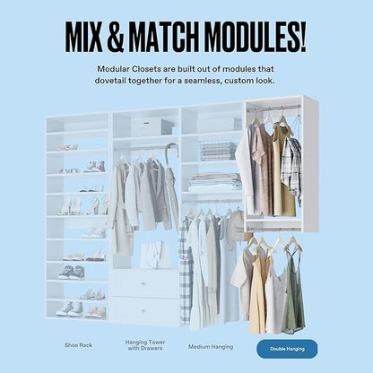 Medium Hanging Closet Unit - Modular Closet System For Hanging - Corner Closet System - Closet Organizers And Storage Shelves (White, 19.5 inches Wide) Closet Shelves