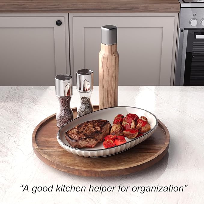 VERTORGAN Lazy Susan Organizer for Kitchen,Acacia Wood Turntable for Cabinet, Pantry, Table, Countertop, Vanity, Spice Rack（Large）