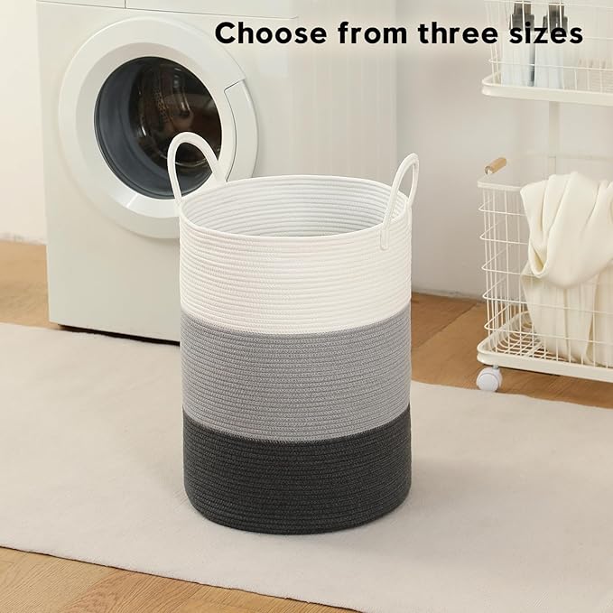 Laundry Basket Hamper Tall Rope Storage Woven for Blanket toys Dirty Clothes in Living Room Bathroom Bedroom (Gradient Grey, 100L/26.4Gal)