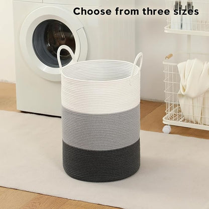 Laundry Basket Hamper Tall Rope Storage Woven for Blanket toys Dirty Clothes in Living Room Bathroom Bedroom (Gradient Grey, 100L/26.4Gal)