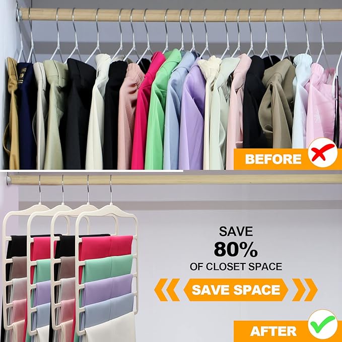 Closet Organizers and Storage,3 Pack Velvet Pants-Hangers-Space-Saving,Non Silp 5 Tier Scarf Jeans Closet Organizer,Dorm Room Essentials for College Students Girls Boys Guys,Organization and Storage