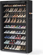 SONGMICS Home Shoe Rack 10-Tier, Tall Narrow Metal Shoe Organizer with Dust Cover, 11.2 x 33.3 x 63.2 Inches, Vertical Storage Cabinet for Closet Entryway, Black