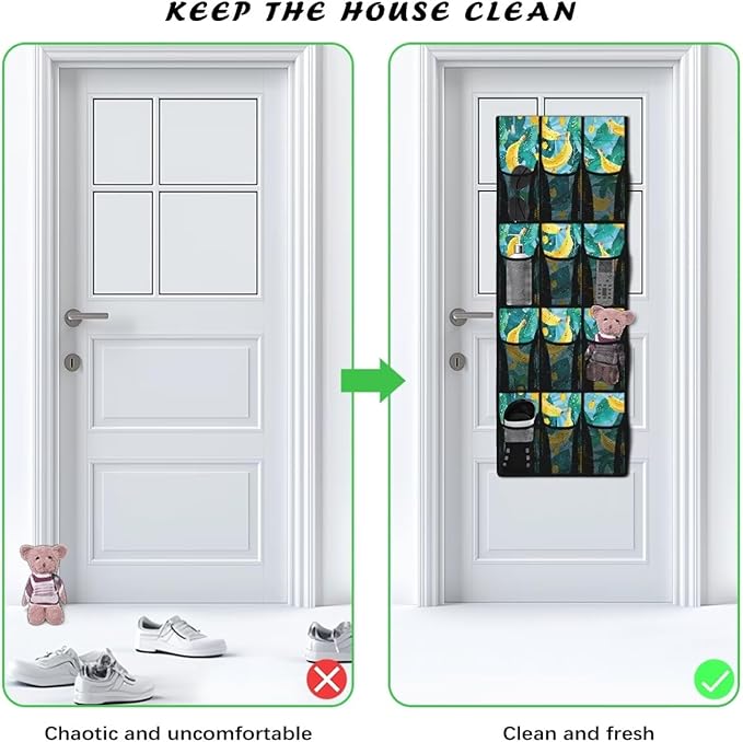 Banana Over The Door Shoe Organizer,12 Large Mesh Pockets Hanging Storage Shoe Rack,Hanger Storage Organizer for Closet,Classroom Headphone Storage,Over Door Organizer for Toys