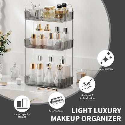 Bathroom Organizer Countertop, Vanity Trays for Skincare Makeup, Counter Organizer for Cosmetics, Toiletries, Lotions, Perfumes (3 Tiers, Grey)