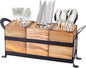 Wood Utensil Holder Silverware Caddy with Metal Rack Detachable Utensil Caddy for Party Flatware Organizer for Kitchen Forks Spoons Knives Storage