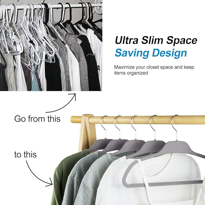 Grey Plastic Rubberized Hangers 30 Pack and Belt Hanger Rack Holder for Closet
