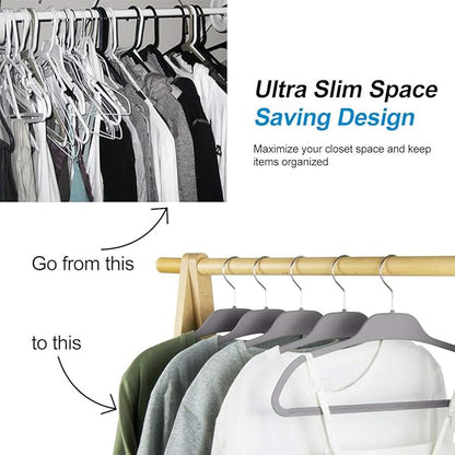 Grey Plastic Rubberized Hangers 30 Pack and Belt Hanger Rack Holder for Closet