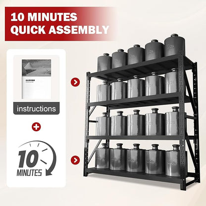 4000lbs Garage Shelving Heavy Duty, 4-Tier Metal Adjustable Garage Shelves, Storage Shelves for Warehouse, Pantry, Basement, 47.3" W X 20" D X 79" H (Black, 47.3x20x79)