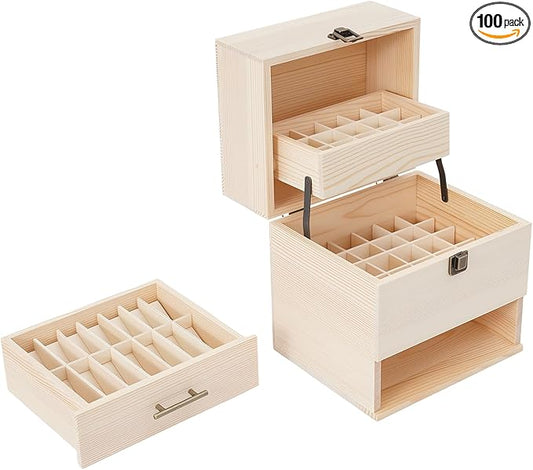3 Tiers Essential Oil Storage Box, Wooden Perfume Bottle Display Organizer Case w/59 Slots, for 15 ml Bottles Nail Polish Collection Holder