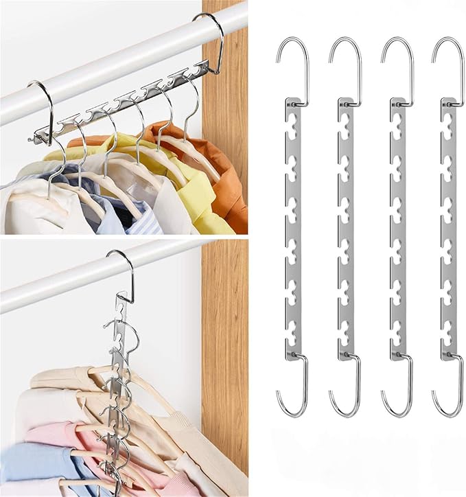 Metal Magic Hangers Space Saving Clothes Hangers Closet Space Saver Clothing Hanger Oragnizer for Wardrobe Space,Wrinkle-Free Clothes（Pack of 8）