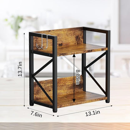 RUILALIFE 2 Tier Kitchen Counter Shelf Organizer, Coffee Bar Station Organizer for Countertop，Space Saving Spice Rack, Desk Shelf Riser, Coffee Bar Accessories(Rustic Brown, Medium)
