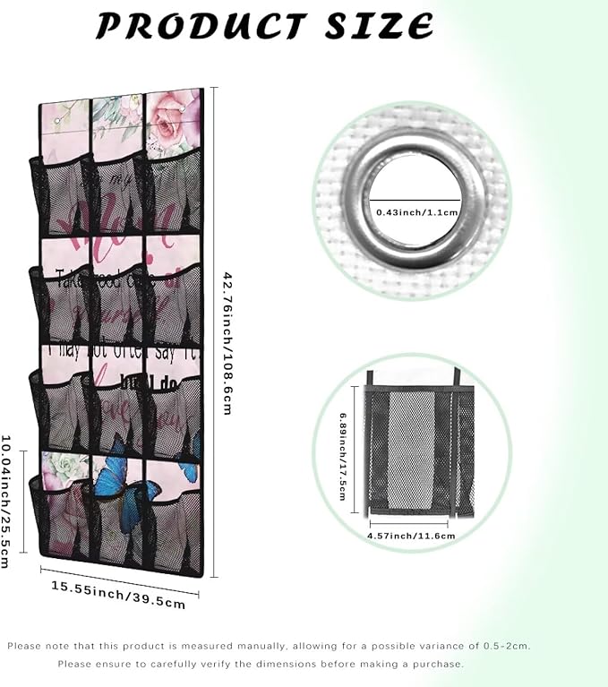 Shoe Organizer Over The Door 12 Pockets Door Hanging Storage for Closet Pink Wall Hanging Storage for Bathroom Easy to Install Shoe Holder Hanger for Mother's Day