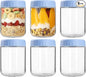 Overnight Oats Containers with Lids, 16oz Wide Mouth Mason Jars with Lids, 6 Pack Glass Jars with Airtight lid for Chia Pudding Yogurt Salad, Meal Prer Oatmeal Jars, Blue