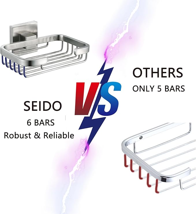 SEIDO Soap Dish for Shower Wall, 304 Stainless Steel Bar Soap Holder for Bathroom & Kitchen, Brushed Nickel Soap Saver Tray for Shower, 4.8" L x 3.2" W Internal
