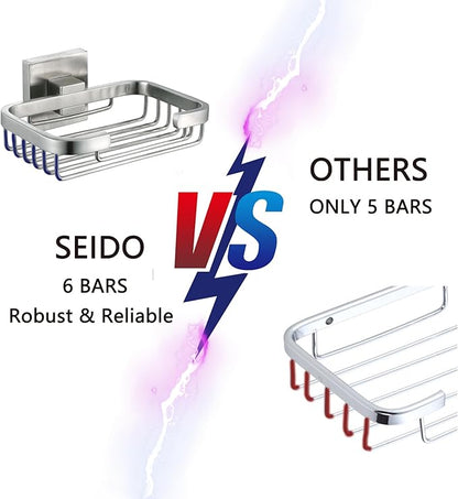 SEIDO Soap Dish for Shower Wall, 304 Stainless Steel Bar Soap Holder for Bathroom & Kitchen, Brushed Nickel Soap Saver Tray for Shower, 4.8" L x 3.2" W Internal