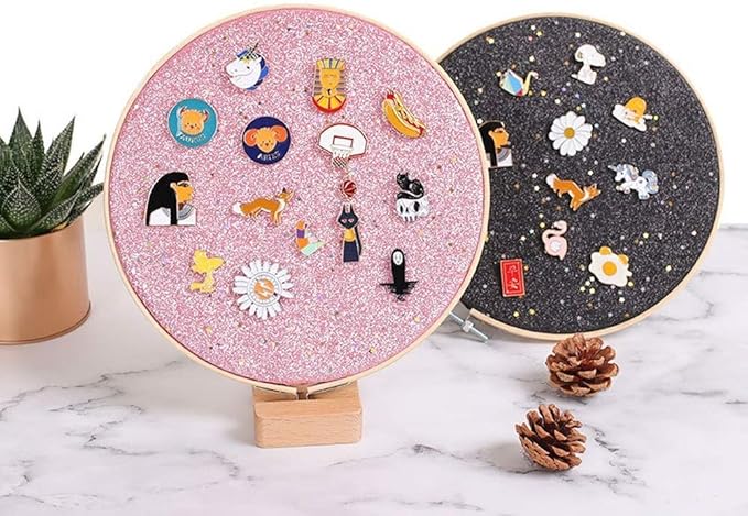 REOVE Wall Hanging Pin Collection Display Stand Enamel Pin Display Holder Display Board, Canvas Leather Embroidery Hoop for Display Pins Buttons Wall Decoration