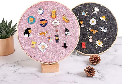 REOVE Wall Hanging Pin Collection Display Stand Enamel Pin Display Holder Display Board, Canvas Leather Embroidery Hoop for Display Pins Buttons Wall Decoration