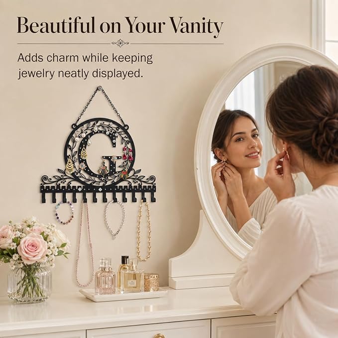 Wall-Mounted Metal Earring Holder Hanging Jewelry Organizer for Earrings and Necklaces Space-Saving Wall Display with Hooks for Jewelry Storage (jewelry stand G)