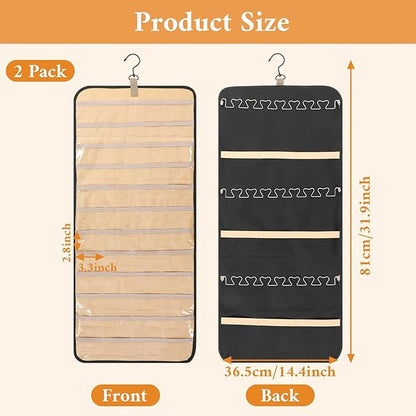 2 Pack Double Sided Hanging Jewelry Organizer for Closet with 48 Pockets & 30 Necklace Hooks, Premium Hanging Jewelry Storage for Earrings, Rings, Bracelets Display (Black)