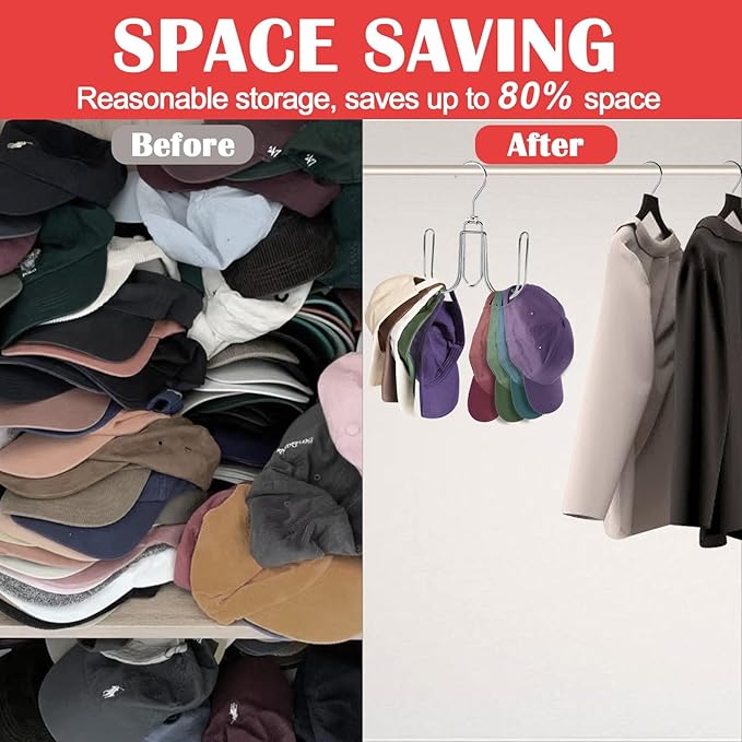 2 Pack Hat Hanger for Closet, Collapsible Metal Hat Organizer for Baseball Caps, Racks with 4 Big Hooks, 360° Rotation Space Saving Hangers, Better Organizer&Display for Tie, Scarves