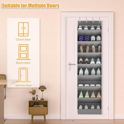 KYEVIS Over The Door Shoe Organizer Storage Fit 16-24 Pairs Hanging Shoe Rack Organiser for Closet Door, Deep Pocket Shoe Holder for Sneakers,Boots Storage(2 Pack Gray)