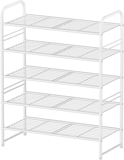 Simple Shoe Rack, 5 Tier Heavy Duty Metal Shoe Shelf 27 Inch Wide, White