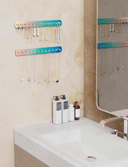NiHome Wall Mount Acrylic Jewelry Organizer 2-Pack, Durable Sleek Rack Strong Carbon Steel Hooks for Dressing Table, Bathroom, Kitchen, Hassle-Free Installation Multiple Mounting Options (Iridescent)