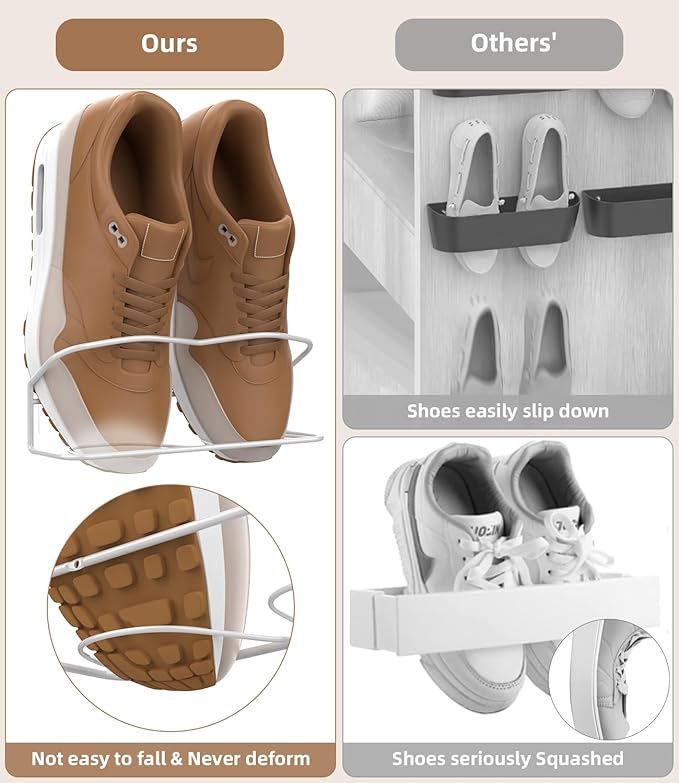 Wall Mounted Shoe Rack 10 Pack, with Sticky Hanging Strips, Metal Wall Shoe Storage, Hanging Shoe Organizer for Wall/RV/Door