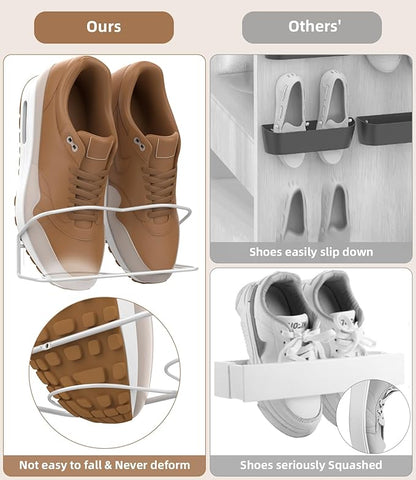 Wall Mounted Shoe Rack 10 Pack, with Sticky Hanging Strips, Metal Wall Shoe Storage, Hanging Shoe Organizer for Wall/RV/Door