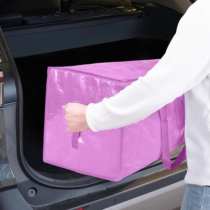 TICONN 8 Pack Extra Large Moving Bags Heavy Duty with Zippers & Carrying Handles, Durable Storage Bags Moving Boxes for Closet Organizers and Storage (8 Pack, Pink)