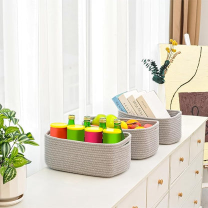 ICERZCZ Small Grey Baskets for Organizing, Gray Storage Basket for Shelves, Woven Baskets for Storage, Small Organizer Basket for Décor Gifts, 13"×8.5"×5.1" (3 Packs) Grey