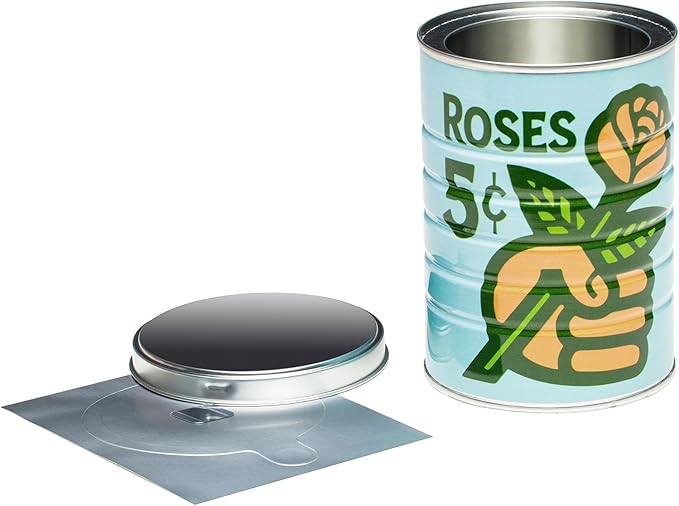 Retro Tin Can, Studio MPLS Designs, Collectable, Peel & Stick Valved End with Metal Lid, 8-12oz (4.0625 x 5.5 in) (Get a Grip Design)