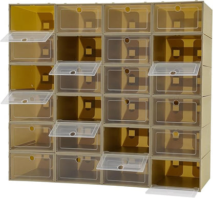 24 Pack Stackable Shoe Boxes with Clear Lids - Foldable Shoe Storage Organizer for Closet Cabinet, Color Options for Sneakers Flats Home Organization (Avocado Green)