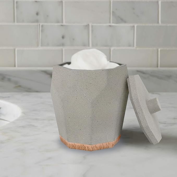 nu steel Cement, Made of Cement Bathroom Vanity Countertop Storage Organizer Canister Jar for Cotton Swabs, Rounds, Balls, Makeup Sponges, Bath Salts - Stone/Brown