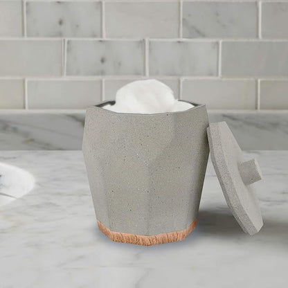 nu steel Cement, Made of Cement Bathroom Vanity Countertop Storage Organizer Canister Jar for Cotton Swabs, Rounds, Balls, Makeup Sponges, Bath Salts - Stone/Brown