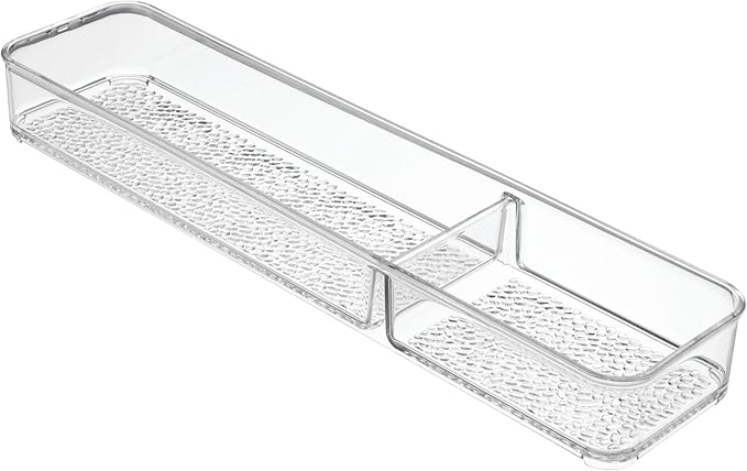iDesign 48850 Rain Divided Tray for Vanity, Bathroom, Countertop, Drawer, Cosmetics, Makeup, Toiletries, Craft and Office Supplies, BPA-Free, 4" x 16" x 2", 2 Compartments