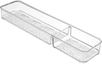 iDesign 48850 Rain Divided Tray for Vanity, Bathroom, Countertop, Drawer, Cosmetics, Makeup, Toiletries, Craft and Office Supplies, BPA-Free, 4" x 16" x 2", 2 Compartments